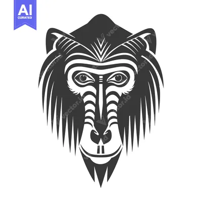 Premium design asset: Stylized Black and White Illustration of a Mandrill's Face
