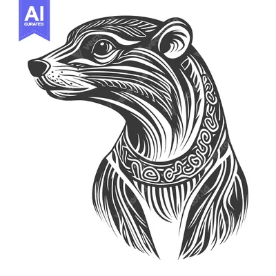 Stylized Black and White Illustration of a Meerkat's Head