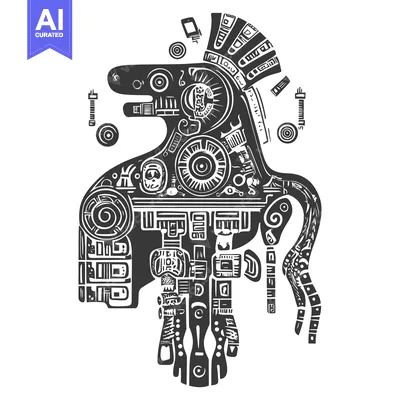Aset desain premium: Stylized Black and White Illustration of a Mythical Creature