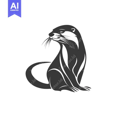Aset desain premium: Stylized Black and White Illustration of an Otter Sitting on Its Hind