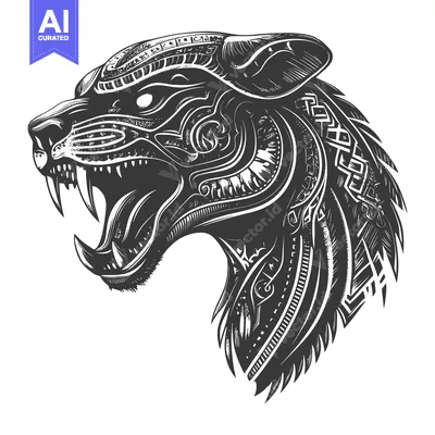 Aset premium populer: Stylized Black and White Illustration of a Panther's Head