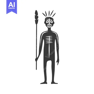 Stylized Black and White Illustration of a Person with a Spear