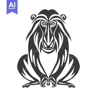 Popular premium asset: Stylized Black and White Illustration of a Sitting Baboon