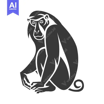 Aset premium populer: Stylized Black and White Illustration of a Sitting Monkey