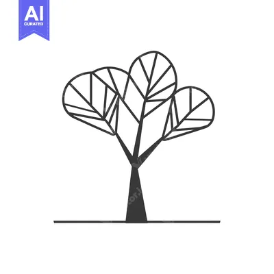 Aset desain premium: Stylized Black and White Illustration of a Tree with a Thick Trunk and