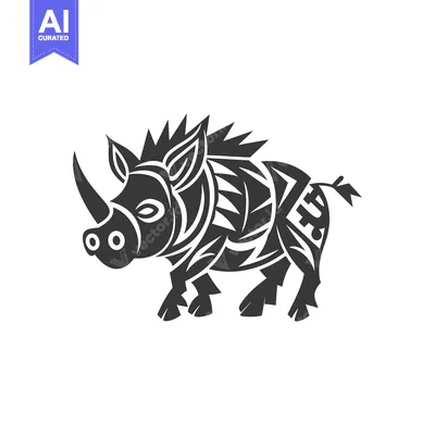 Stylized Black and White Illustration of a Wild Boar