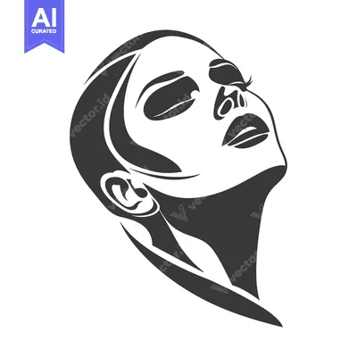 Aset desain premium: Stylized Black and White Illustration of a Woman's Face Tilted Upward