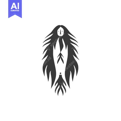 Stylized Black and White Illustration of a Woman with Long Hair