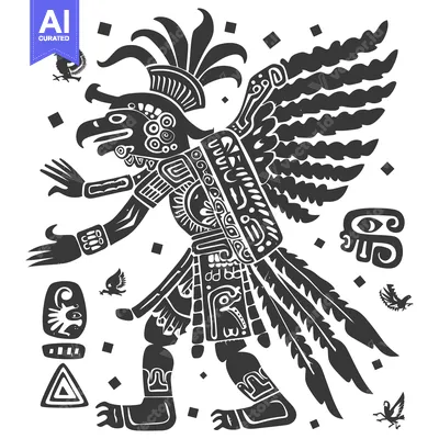 Premium design asset: Stylized Black and White Image of a Feathered Avian Figure with Smalle
