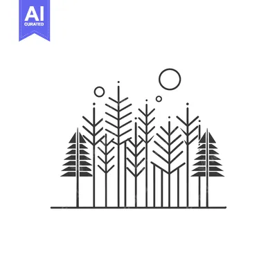 Popular premium asset: Stylized Black and White Line Art of a Pine Forest