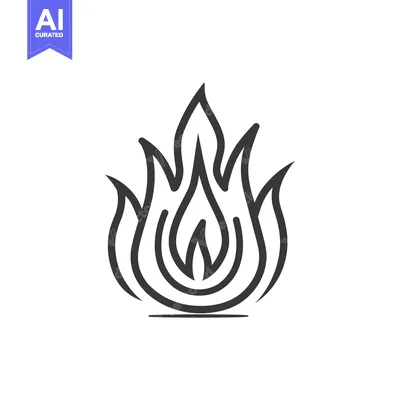Aset desain premium: Stylized Black and White Line Drawing of a Flame