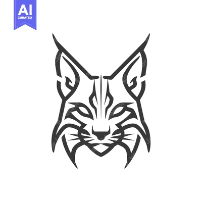 Aset desain premium: Stylized Black and White Lynx Head Illustration