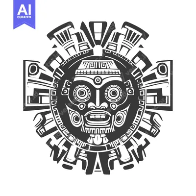 Aset premium populer: Stylized Black and White Mayan Mask with Geometric Patterns