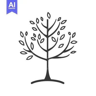 Aset desain premium: Stylized Black and White Outline Tree with Leaves