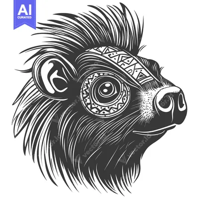 Popular premium asset: Stylized Black and White Portrait of a Lemur with Tribal Markings