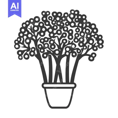 Aset desain premium: Stylized Black and White Potted Plant with Rounded Leaves