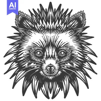 Aset premium populer: Stylized Black and White Raccoon Face with Spiky Fur