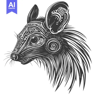 Aset premium populer: Stylized Black and White Rat with Geometric Patterns