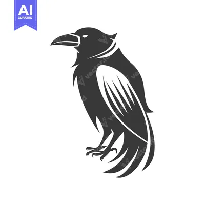 Stylized Black and White Silhouette of a Crow