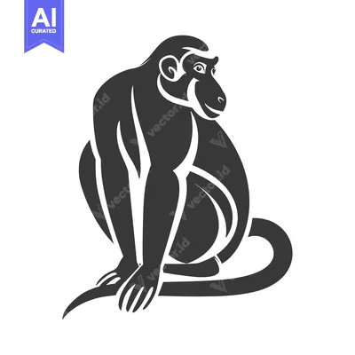 Stylized Black and White Silhouette of a Monkey Sitting