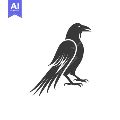 Stylized Black and White Silhouette of a Raven