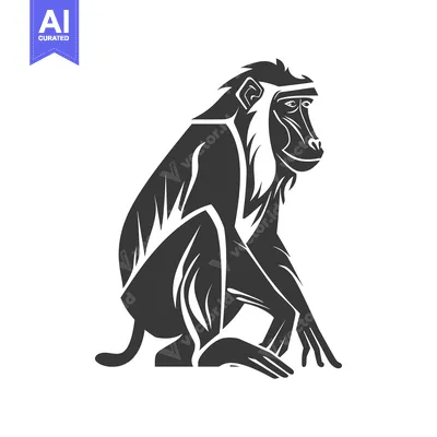 Aset premium populer: Stylized Black and White Silhouette of a Sitting Monkey