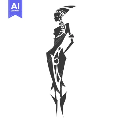 Stylized Black and White Silhouette of a Woman with Tribal Patterns