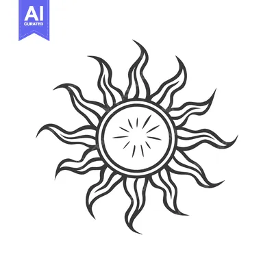 Stylized Black and White Sun Illustration
