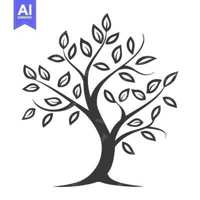 Aset desain premium: Stylized Black and White Tree with Leaves