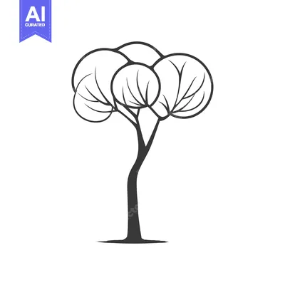 Aset desain premium: Stylized Black and White Tree with Rounded Canopy