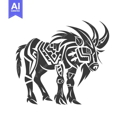 Aset desain premium: Stylized Black and White Tribal Animal Illustration
