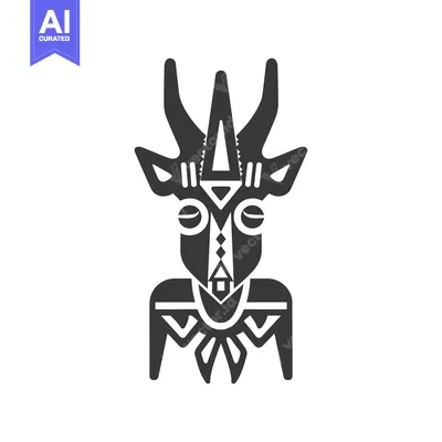 Aset premium populer: Stylized Black and White Tribal Animal Mask with Geometric Patterns