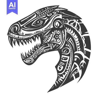 Aset desain premium: Stylized Black and White Tribal Dinosaur Head