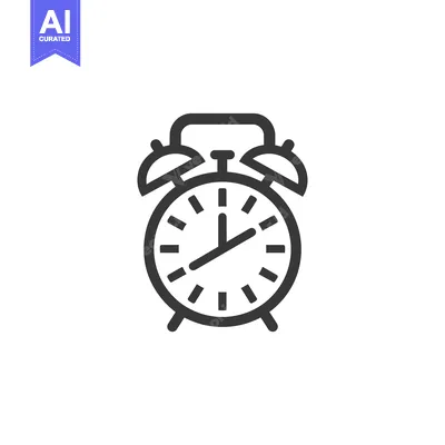 A Black and White Line Drawing of an Alarm Clock