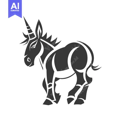 Aset premium populer: Stylized Black and White Unicorn Illustration