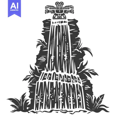 Aset premium populer: Stylized Black and White Waterfall with a Figurine on Top