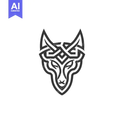 Aset desain premium: Stylized Black and White Wolf Head Logo