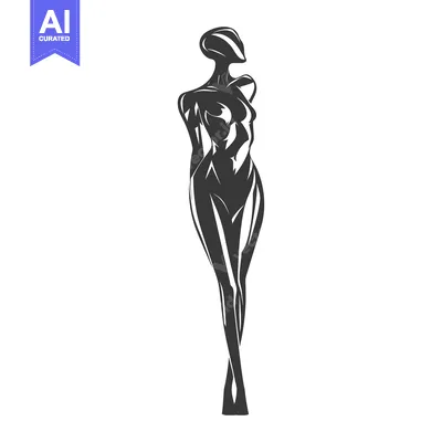 Aset premium populer: Stylized Black Silhouette of a Woman Standing