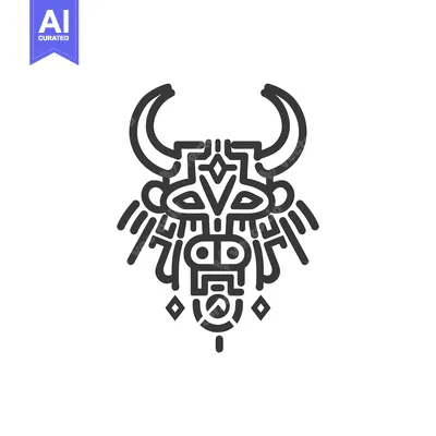 Aset premium populer: Stylized Bull Head with Geometric Patterns and Horns
