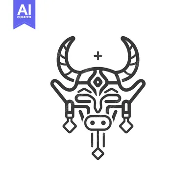 Stylized Bull Head with Ornate Detail and a Plus Symbol