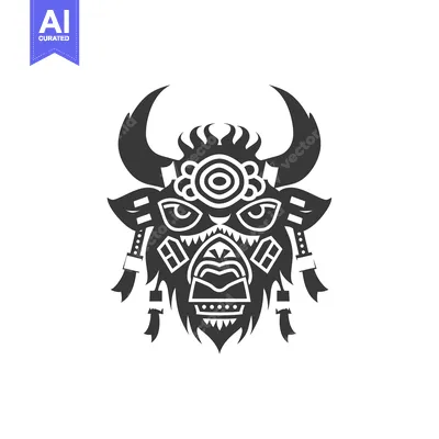 Aset desain premium: Stylized Bull Head with Tribal Ornamentation