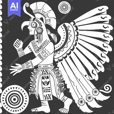 Aset premium populer: Stylized Depiction of a Feathered Warrior Figure with Geometric Design