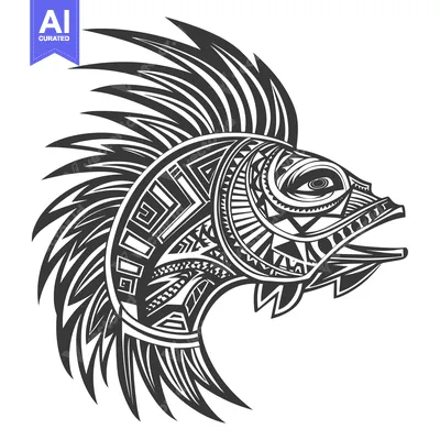Aset premium populer: Stylized Fish with Geometric Patterns and Spiky Crest