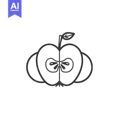 A Black and White Line Drawing of an Apple Cut in Half