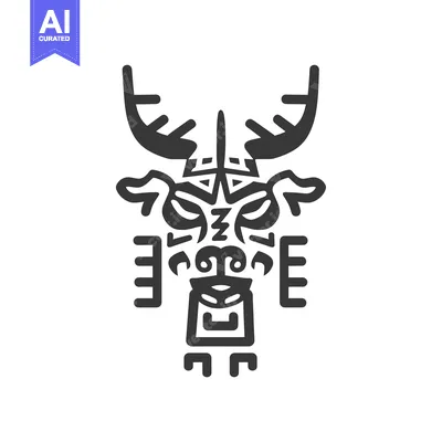 Stylized Geometric Animal with Antlers and Geometric Facial Features