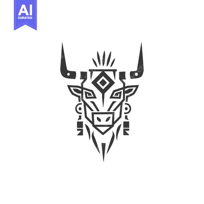 Aset desain premium: Stylized Geometric Black and White Bull Head