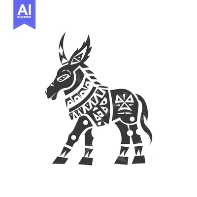 Stylized Geometric Black and White Donkey Illustration