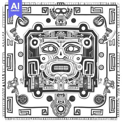 Popular premium asset: Stylized Geometric Mayan Deity Face with Ornamental Border