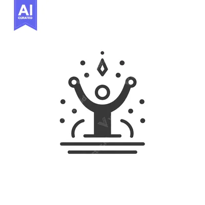 Aset desain premium: Stylized Icon of a Person with Raised Hands and a Diamond Above