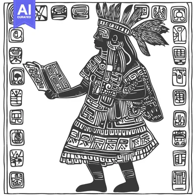 Stylized Illustration of an Indigenous Person Reading a Book
